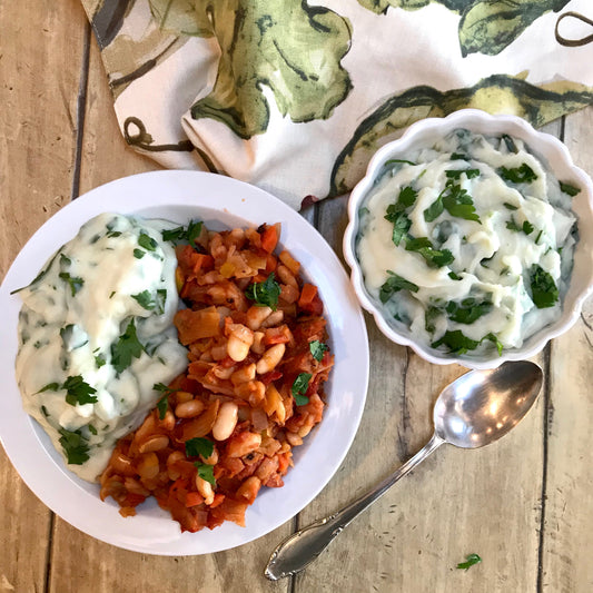 Hearty White Bean Stew with Potato, Parsnip, Parsley Mash