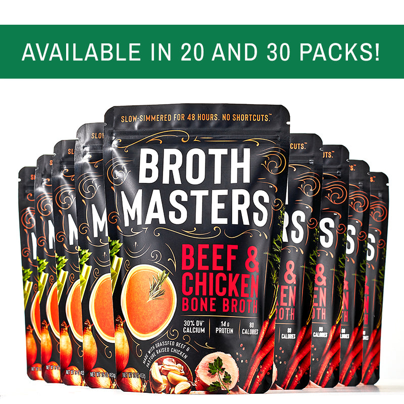 Organic bone broth by Broth Masters, available in 20 and 30 packs. 1