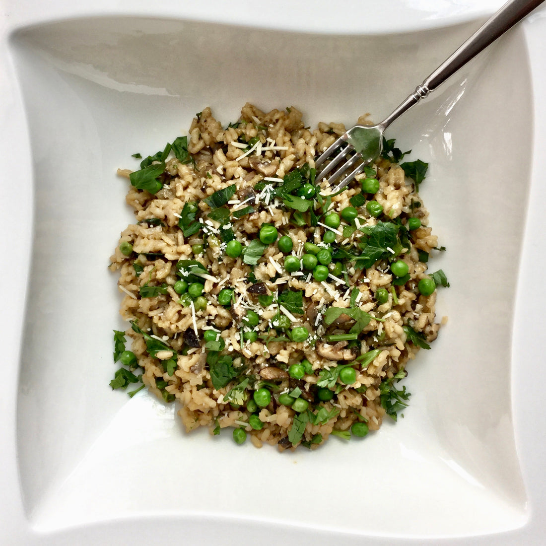 Porcini Mushroom, Bone Broth Risotto with Peas