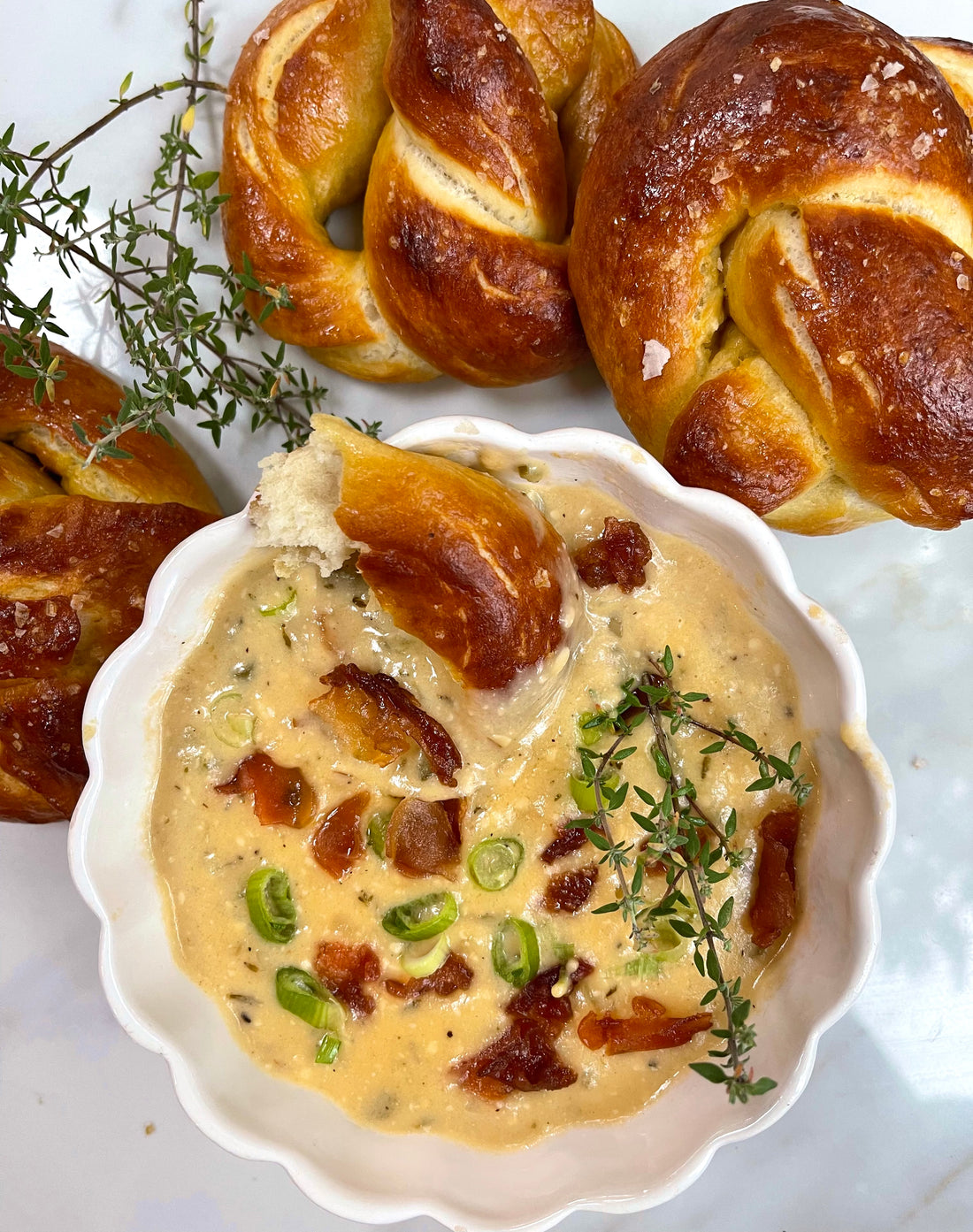 Broth Masters Bone Broth Beer and Cheese Soup With Homemade Soft Pretzels