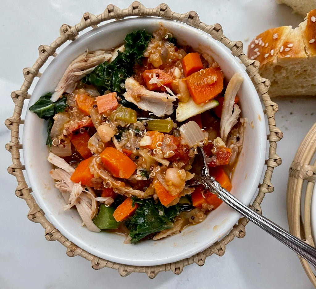 Hearty White Bean, Kale  Vegetable Soup with Chicken