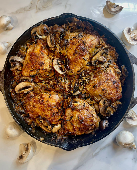 Pan Roasted Chicken With Mushroom, Wild Rice and Broth Master Bone Broth.